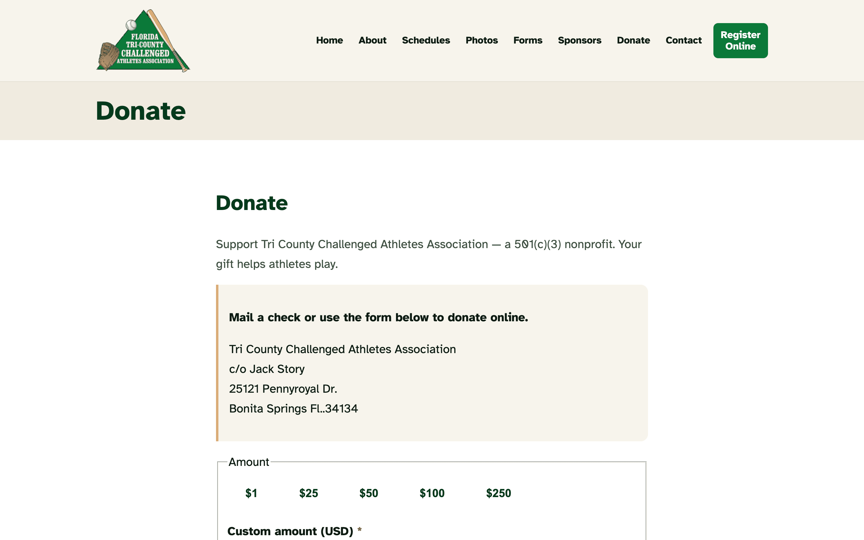 Stripe Payments for Registration and Donations